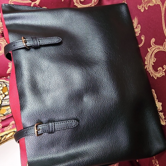 Coach Mollie Black Leather Tote with Red Interior - Picture 4 of 16